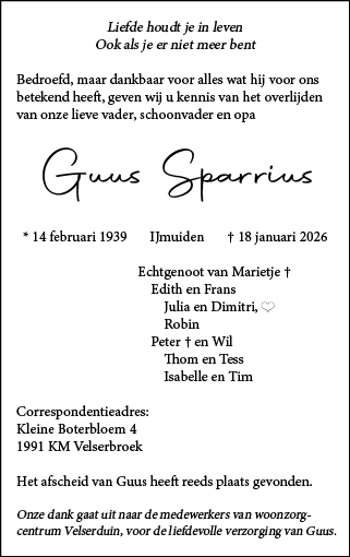 Familiebericht/overlijdensbericht