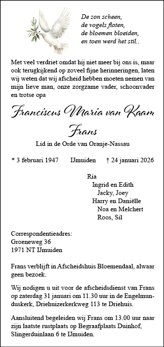 Familiebericht/overlijdensbericht