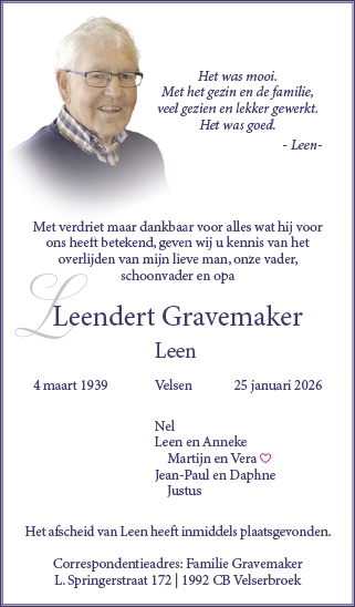 Familiebericht/overlijdensbericht