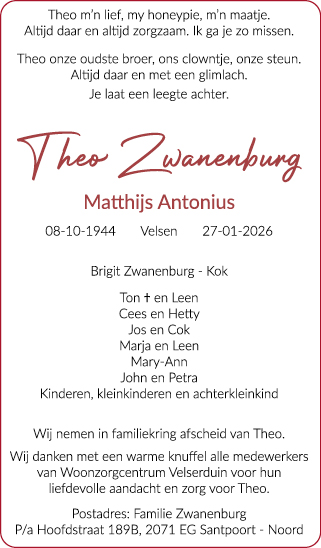 Familiebericht/overlijdensbericht