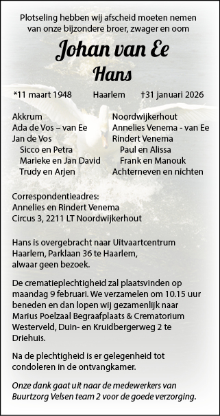 Familiebericht/overlijdensbericht