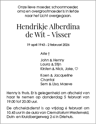 Familiebericht/overlijdensbericht