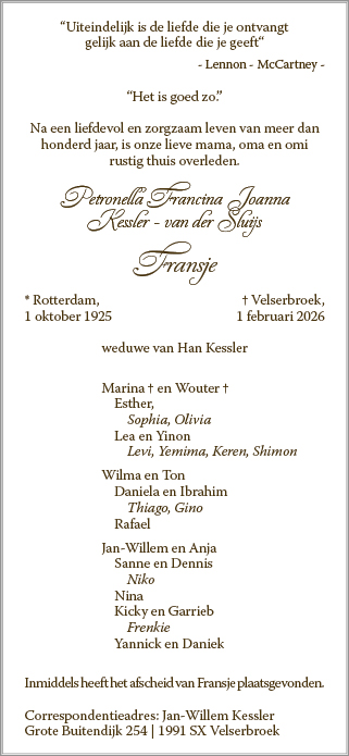 Familiebericht/overlijdensbericht