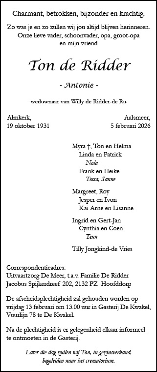 Familiebericht/overlijdensbericht