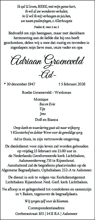 Familiebericht/overlijdensbericht