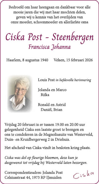 Familiebericht/overlijdensbericht