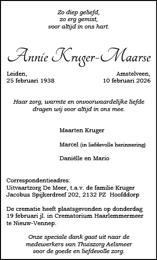 Familiebericht/overlijdensbericht