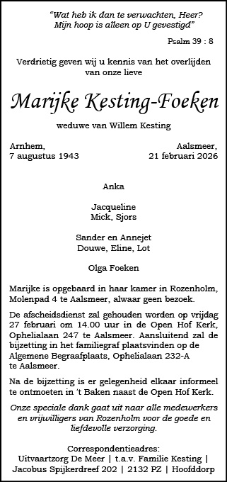 Familiebericht/overlijdensbericht