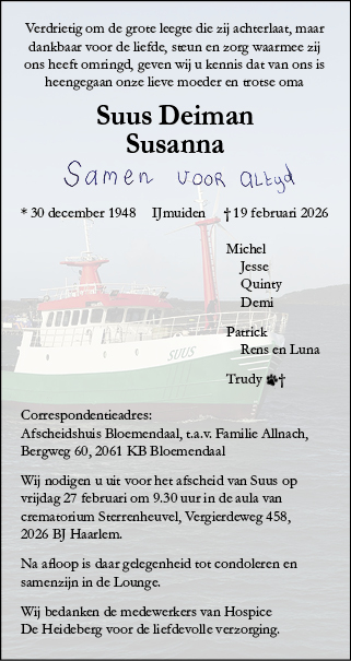 Familiebericht/overlijdensbericht