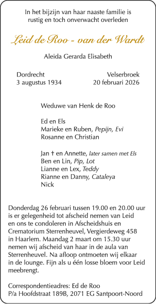 Familiebericht/overlijdensbericht