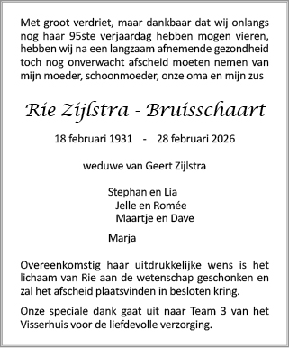 Familiebericht/overlijdensbericht