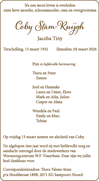 Familiebericht/overlijdensbericht