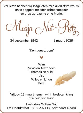 Familiebericht/overlijdensbericht