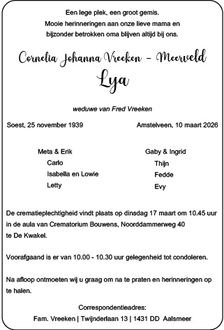 Familiebericht/overlijdensbericht