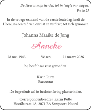 Familiebericht/overlijdensbericht