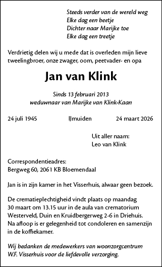 Familiebericht/overlijdensbericht