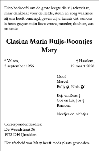 Familiebericht/overlijdensbericht