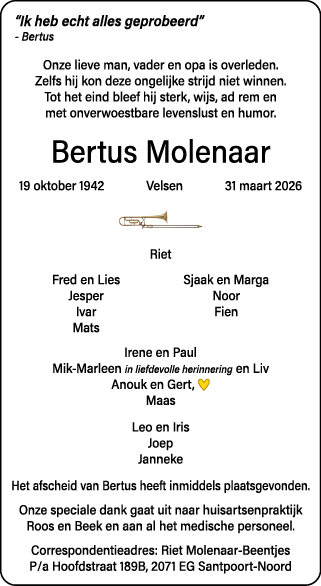 Familiebericht/overlijdensbericht