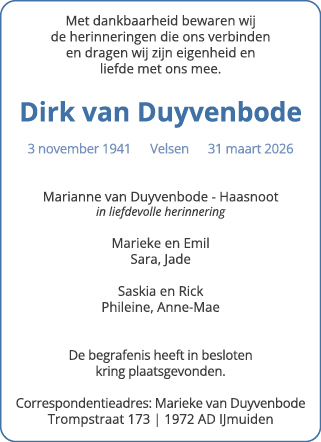 Familiebericht/overlijdensbericht