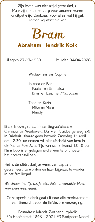 Familiebericht/overlijdensbericht