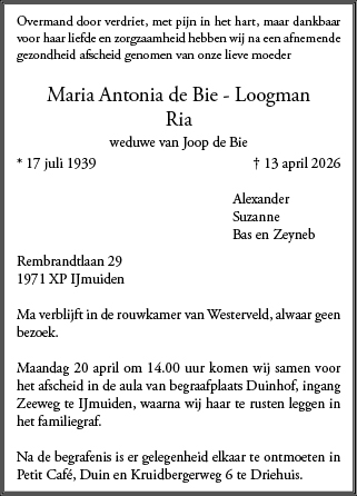 Familiebericht/overlijdensbericht