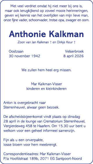 Familiebericht/overlijdensbericht