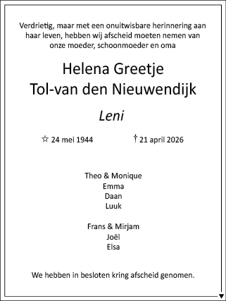 Familiebericht/overlijdensbericht