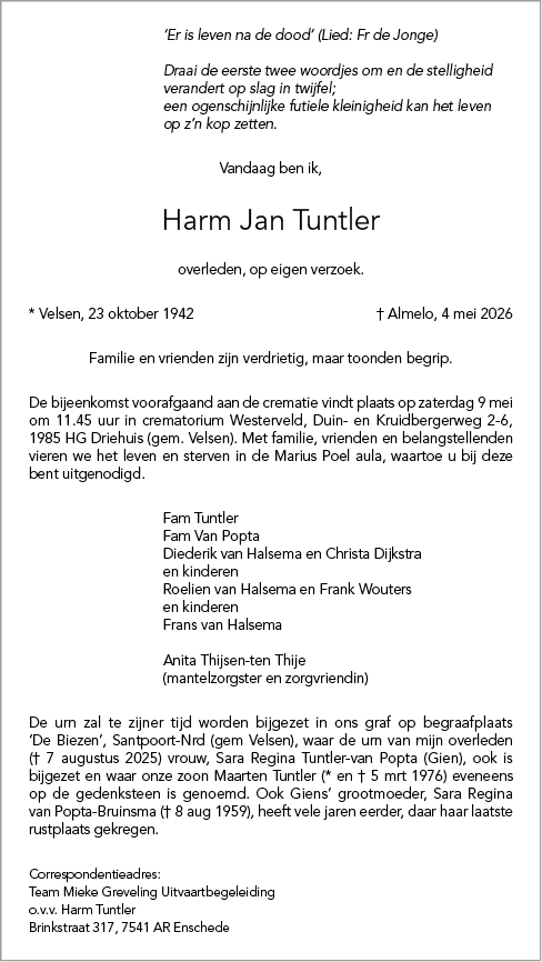 Familiebericht/overlijdensbericht