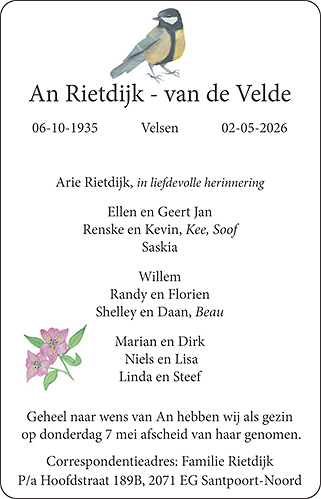 Familiebericht/overlijdensbericht