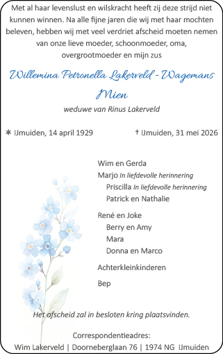 Familiebericht/overlijdensbericht