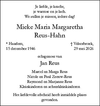 Familiebericht/overlijdensbericht