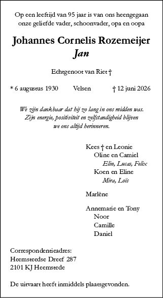 Familiebericht/overlijdensbericht