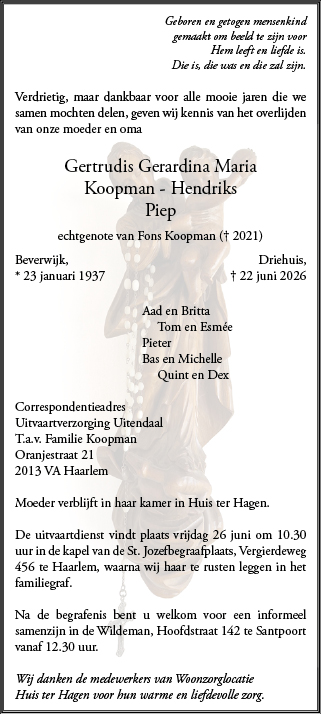 Familiebericht/overlijdensbericht