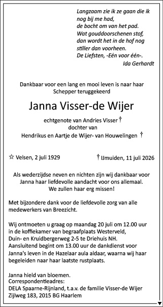 Familiebericht/overlijdensbericht