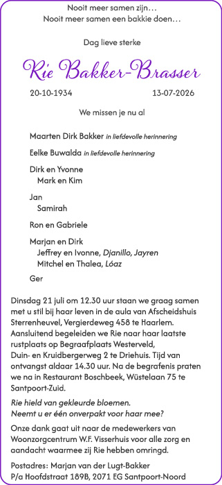Familiebericht/overlijdensbericht