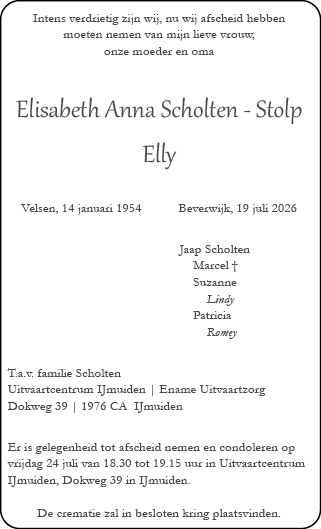 Familiebericht/overlijdensbericht
