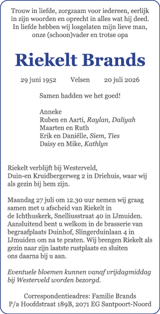 Familiebericht/overlijdensbericht