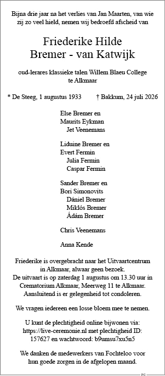 Familiebericht/overlijdensbericht