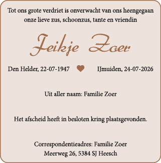Familiebericht/overlijdensbericht