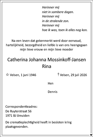 Familiebericht/overlijdensbericht