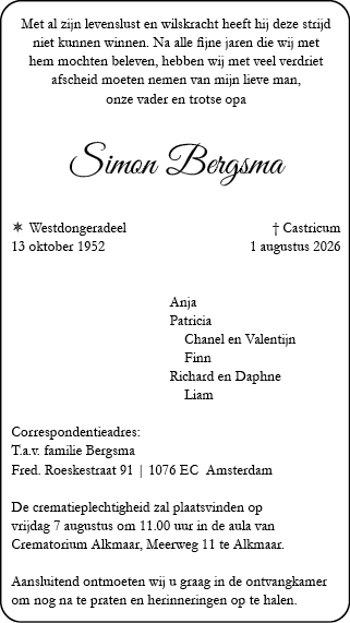 Familiebericht/overlijdensbericht