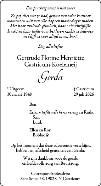 Familiebericht/overlijdensbericht