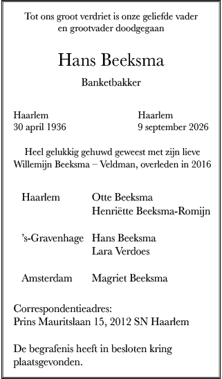 Familiebericht/overlijdensbericht