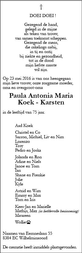 Familiebericht/overlijdensbericht