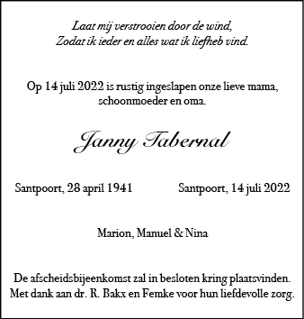 Familiebericht/overlijdensbericht