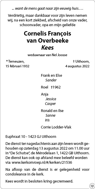 Familiebericht/overlijdensbericht