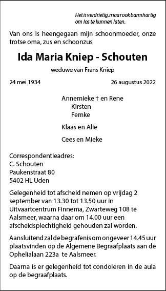 Familiebericht/overlijdensbericht