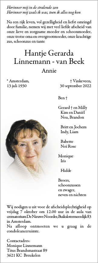 Familiebericht/overlijdensbericht
