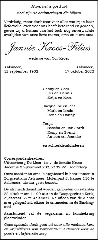 Familiebericht/overlijdensbericht