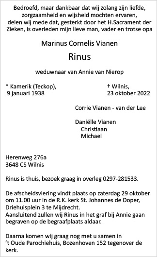 Familiebericht/overlijdensbericht
